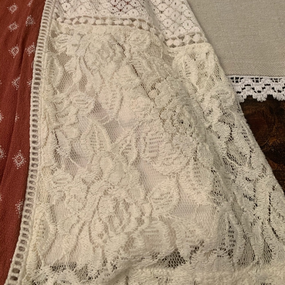 Altar'd State Patchwork Lace White and Rust Mini Dress - Picture 5 of 8